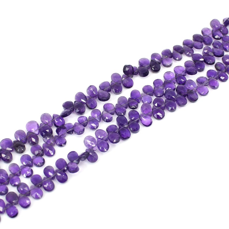 7 INCH Natural Amethyst Pear Shape Briolette Cut Beads Strand For Jewelry Making