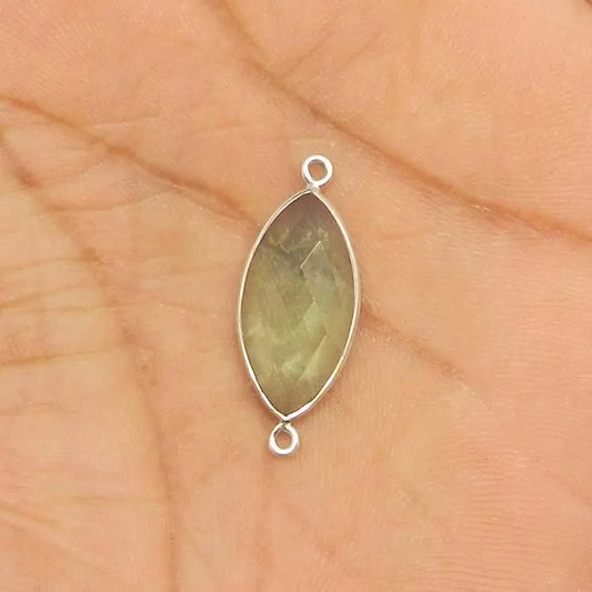 Natural green amethyst champagne quartz 27 x 11 mm marquise checkerboard cut 925 sterling silver double loop bezel set connector for jewelry
