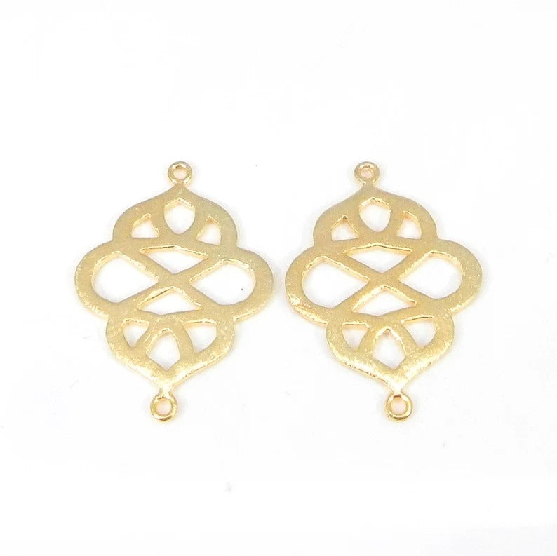 Filigree shaped raw brass gold plated laser cut 31 x 22 mm charms loop connector handmade findings accessories for making jewelry