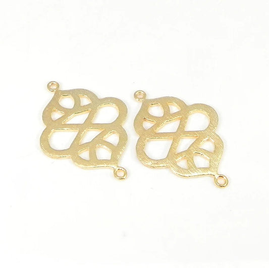 Filigree shaped raw brass gold plated laser cut 31 x 22 mm charms loop connector handmade findings accessories for making jewelry