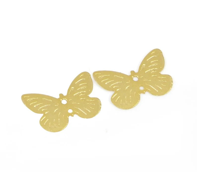 Butterfly shaped raw brass gold plated minimalist laser cut 18 x 12 mm charms connector handmade findings accessories for jewelry