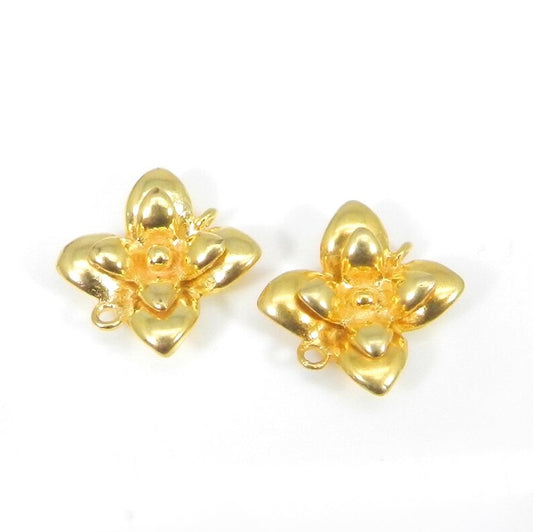 Flower shaped raw brass gold plated laser cut 16 x 14 mm handcrafted charms loop connector handmade findings accessories for making jewelry