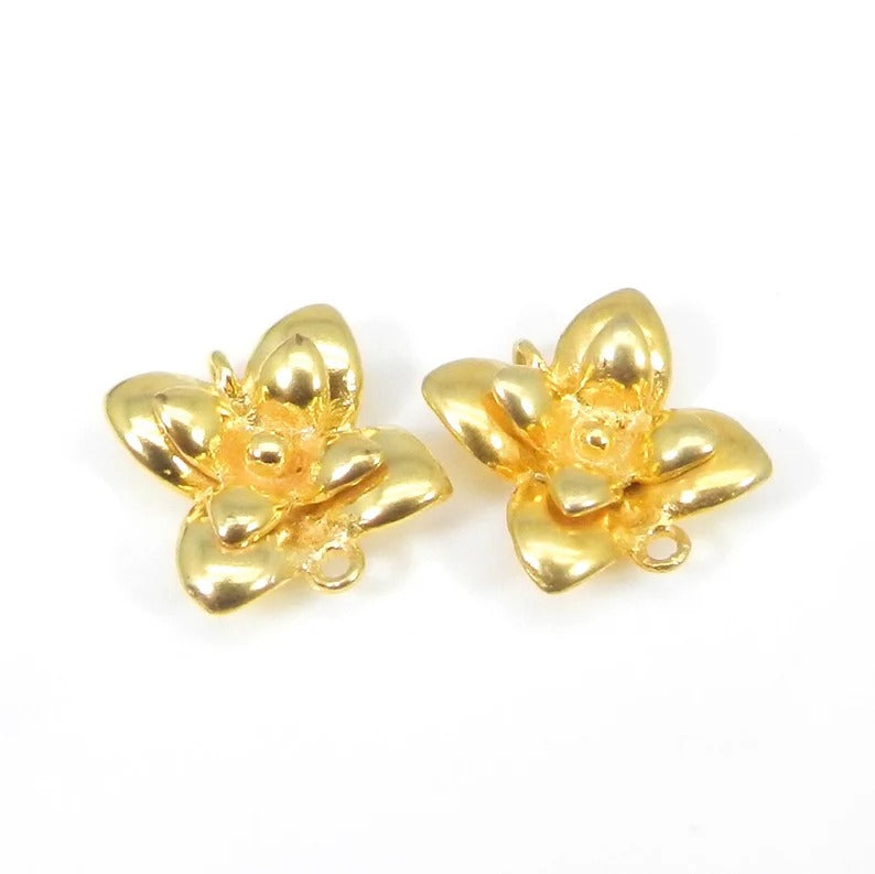 Flower shaped raw brass gold plated laser cut 16 x 14 mm handcrafted charms loop connector handmade findings accessories for making jewelry