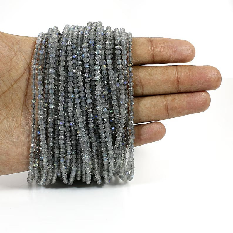 Natural Labradorite Drilled Beads - Jewelry Making Rondelle Faceted Beads - 13 INCH Strand