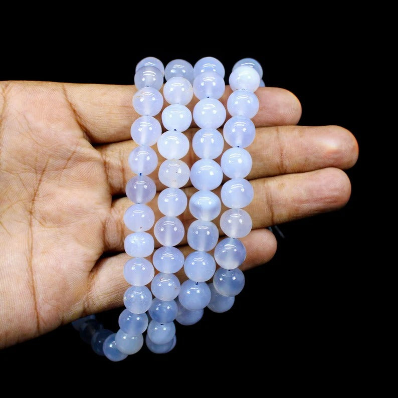 17 INCH Blue Chalcedony Gemstone Beads