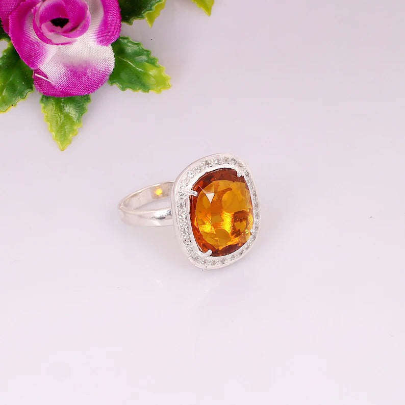 Natural Yellow Citrine 92.5 Sterling Silver Ring