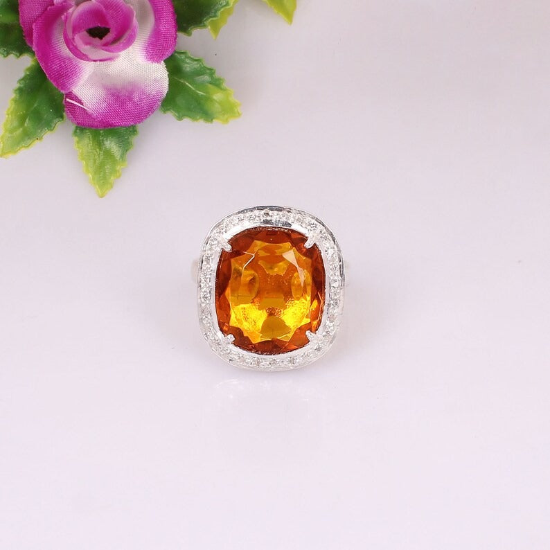 Natural Yellow Citrine 92.5 Sterling Silver Ring