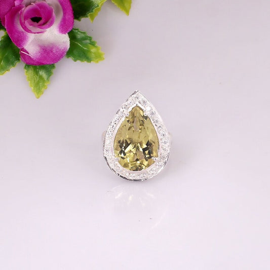 Natural Lemon Quartz 92.5 Sterling Silver Ring