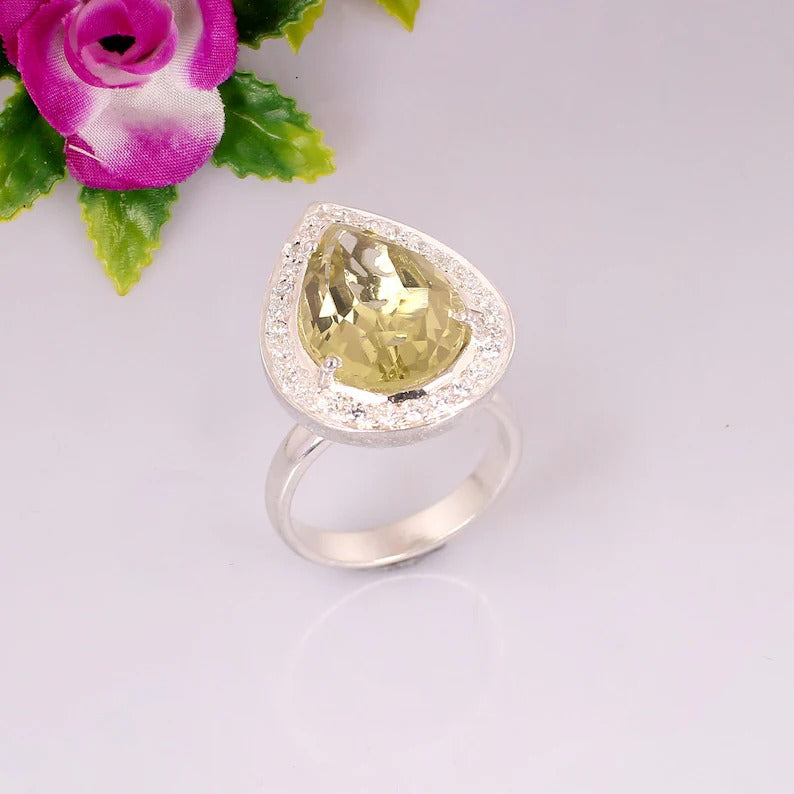 Natural Lemon Quartz 92.5 Sterling Silver Ring