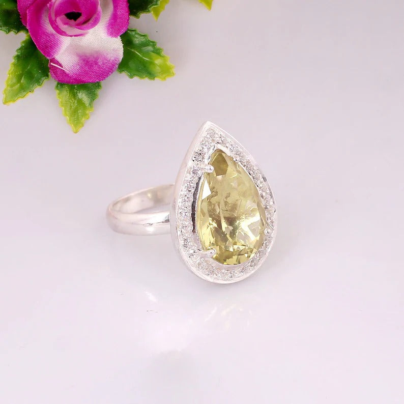 Natural Lemon Quartz 92.5 Sterling Silver Ring