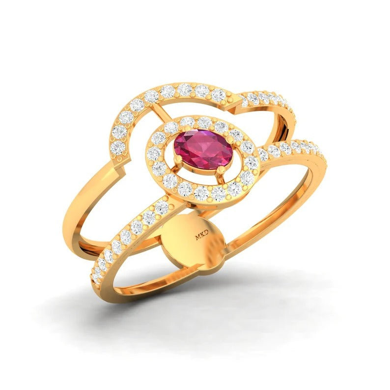 925 Sterling Silver Ruby Hydro & White Cz Stone Ring