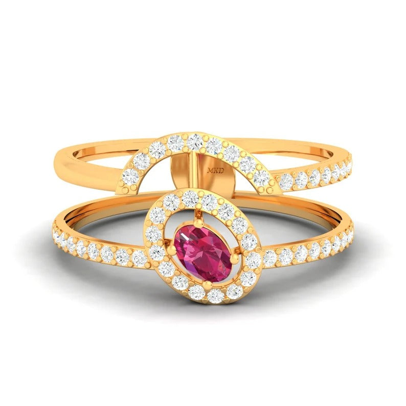 925 Sterling Silver Ruby Hydro & White Cz Stone Ring