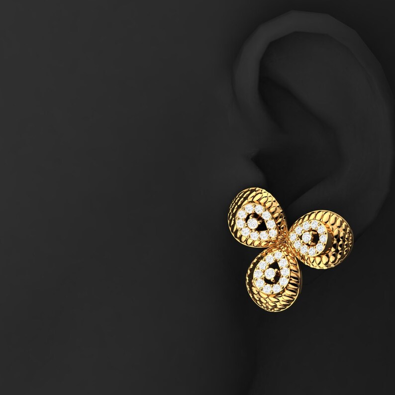 925 Sterling Silver Gold Plated White Cz Stone Stud Earring