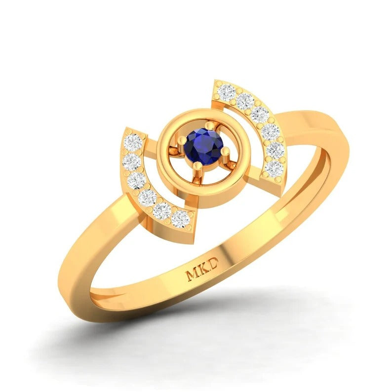 Natural Blue Sapphire & Cz Stone 92.5 Sterling Silver Ring