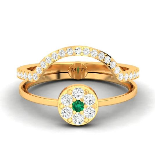925 Sterling Silver Green Emerald Hydro & Cz Stone Ring