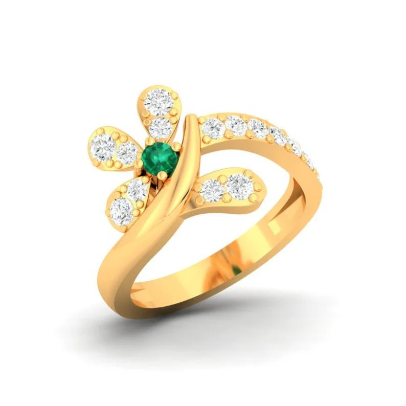 Emerald Hydro & Cz Stone 925 Sterling Silver Ring