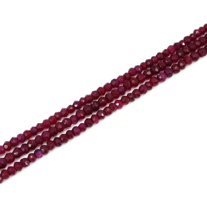 Ruby Corundum Rondelle Faceted Beads Strand For Jewelry Making