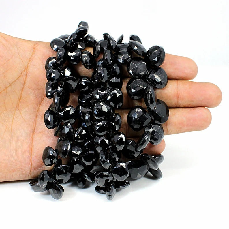 8.5 INCH Black Onyx Beads Strand-Heart Briolette Beads