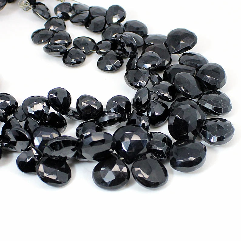 8.5 INCH Black Onyx Beads Strand-Heart Briolette Beads