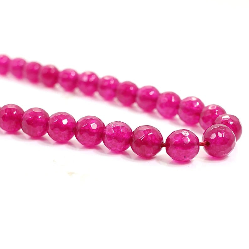 Round Faceted 8mm Fuchsia Chalcedony Gemstone Beads - 15 INCH Strand - Chalcedony Jewelry - Semi Precious - Jewelry Making Supplies