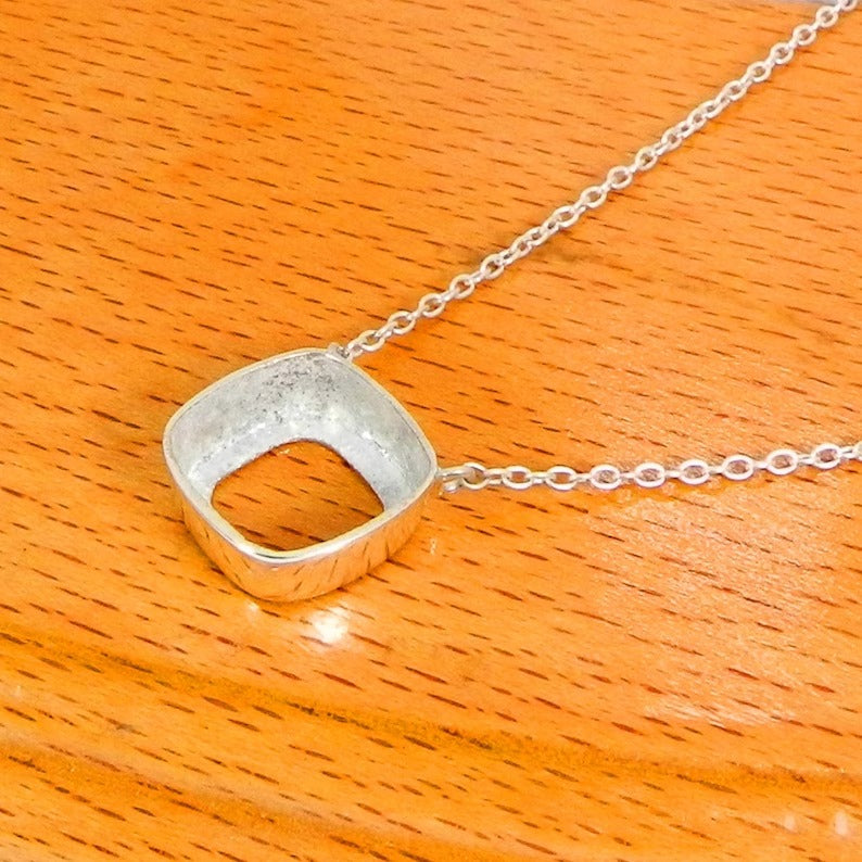 925 sterling silver cushion 12x12x8mm stone 20 inch length necklace collet bezel cup metal casting for setting