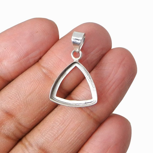 925 Sterling Silver Trillion 3X3 MM To 25X25 MM Stone Bezel Cup Metal Casting For Pendant Blank Colet Setting,Bezel Cup Pendant