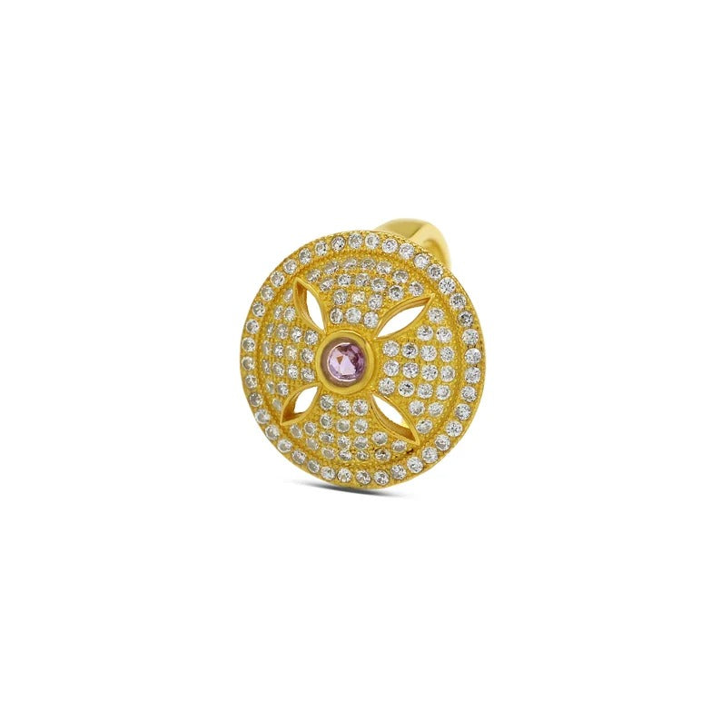 Round Purple Amethyst Gemstone 14KT Gold Ring