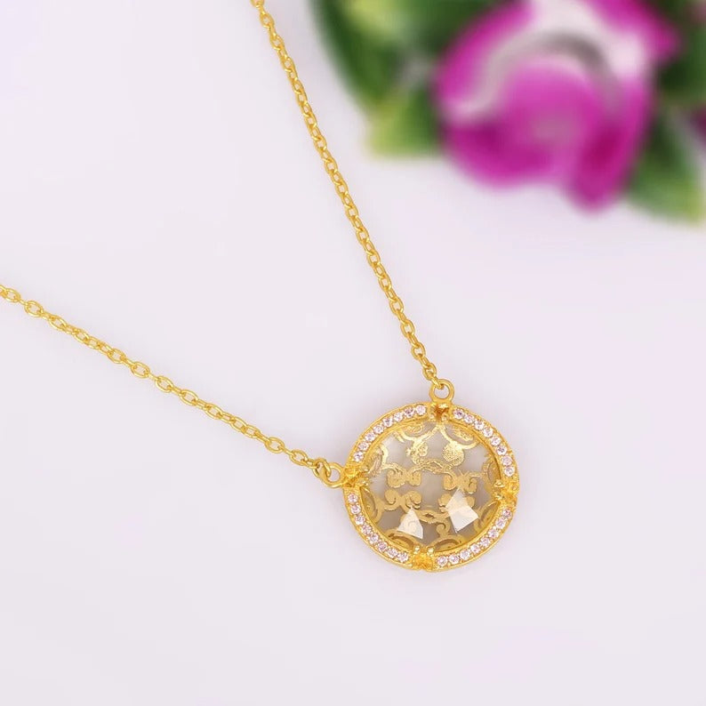 14KT Solid Gold Halo Necklace