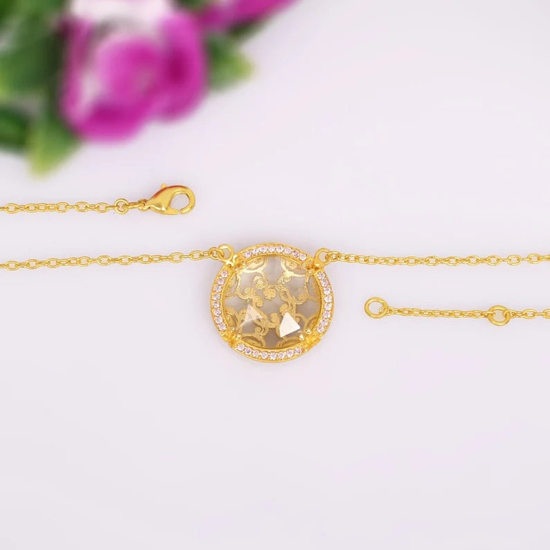 14KT Solid Gold Halo Necklace