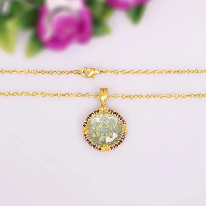 Round Designer Handmade 14KT Solid Gold Necklace