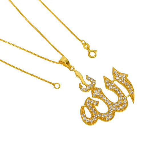 14k Gold Cubic Zirconia Allah Necklace