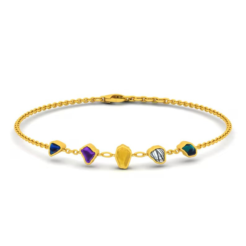 Multi Gemstone Chain Bracelet In 14k Solid Gold