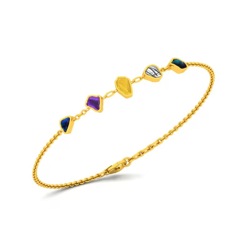 Multi Gemstone Chain Bracelet In 14k Solid Gold