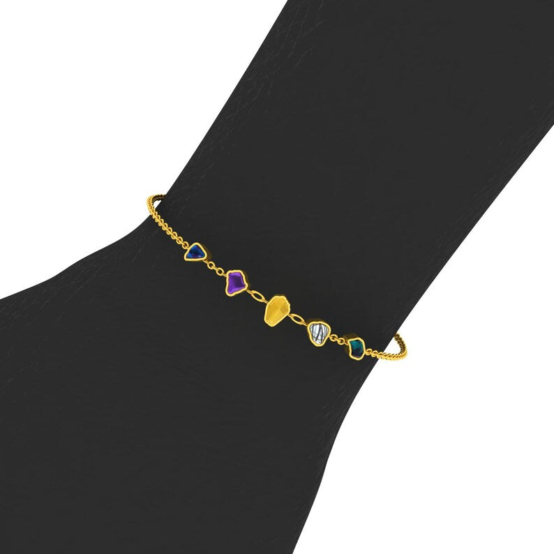 Multi Gemstone Chain Bracelet In 14k Solid Gold