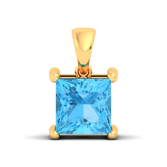 Natural Swiss Blue Topaz Gemstone 14KT Prong Set Yellow Gold Pendant