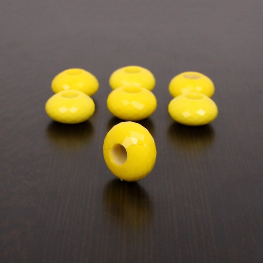 Natural Yellow Synthetic Chalcedony Rondelle Faceted 14x8mm With 4.5 mm Big Hole Beads Semi Precious Gemstone Beads For Jewelry Making