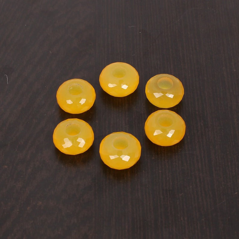 Diy Natural Yellow Chalcedony Yellow 14x8mm Rondelle Faceted Beads With 5 mm Big Hole Semi Precious Gemstone Beads For Jewelry Crafting