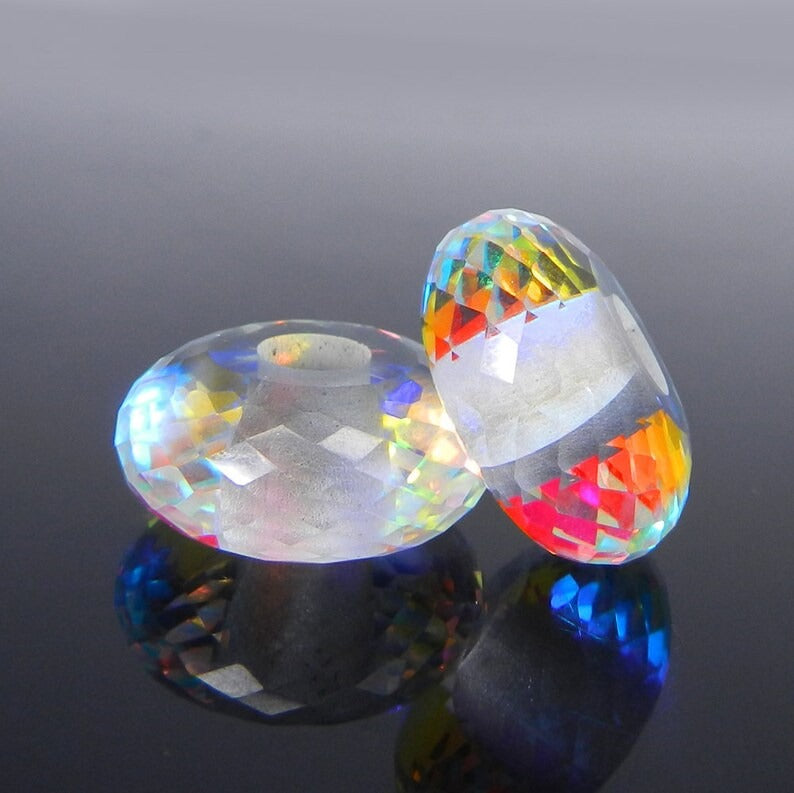 Angel aura Chinese rainbow glass 18 x 8.5 x 5 mm big hole rondelle facet loose stone european charm big hole beads for bracelet