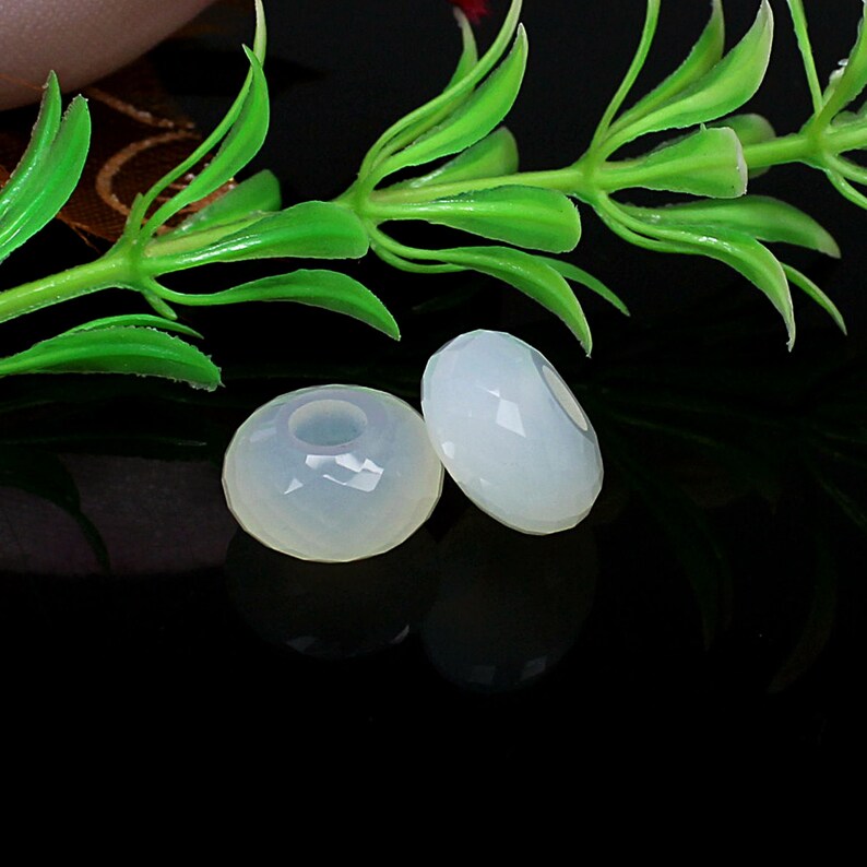 White onyx faceted gemstone beads 14 x 8 x 4.5 mm roundel large hole beads european charms beads big hole beads for bracelet jewelry making