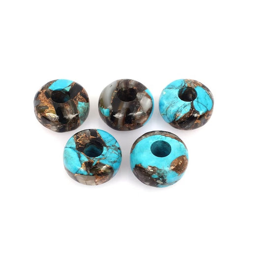 Natural shell blue turquoise copper 14 x 8 x 4.5 mm rondelle smooth loose stone universal hole european charms beads for pandora bracelet
