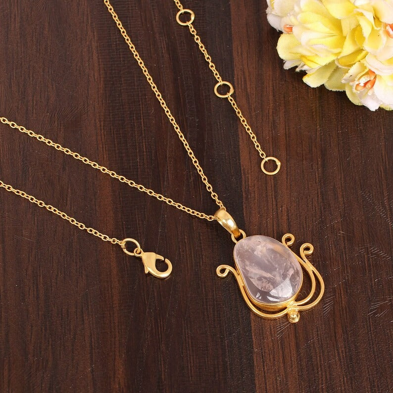 Natural Rose Quartz Minimalist Style Necklace