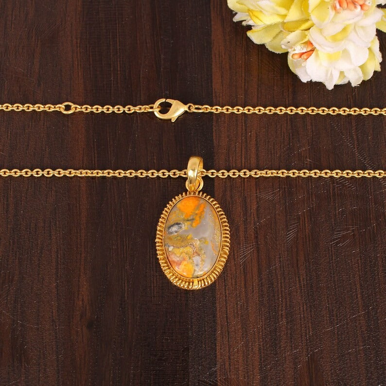 Bumble Bee Jasper Oval Shape Gemstone Brass Necklace