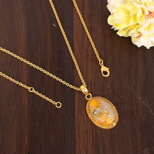 Bumble Bee Jasper Oval Shape Gemstone Brass Necklace