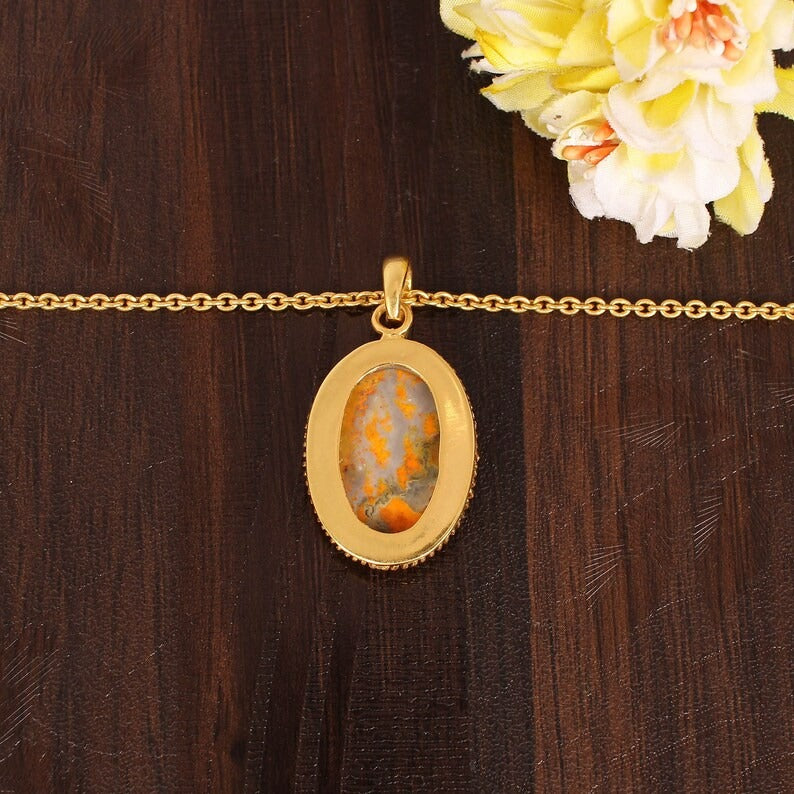 Bumble Bee Jasper Oval Shape Gemstone Brass Necklace