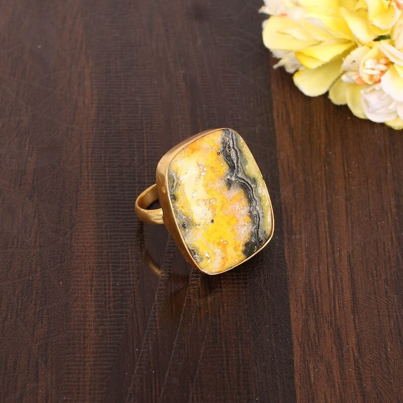 Bumble Bee Jasper Gemstone Brass Ring