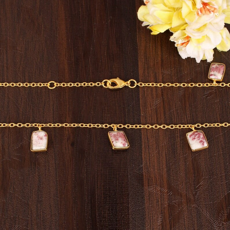 Cinnabar Gemstone Gold Plated Brass Necklace