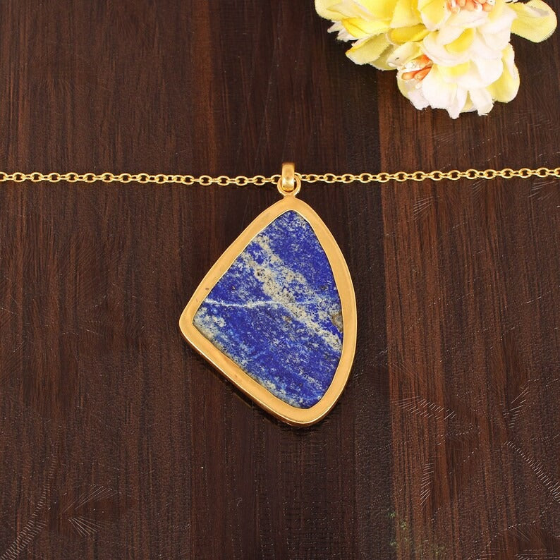 Natural Lapis Lazuli Fancy Gemstone Brass Necklace