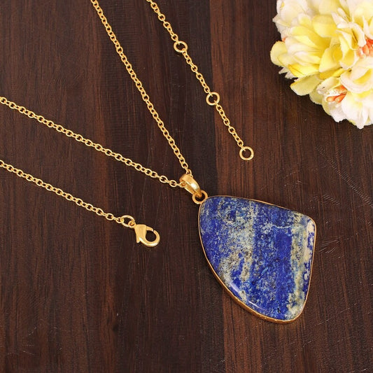 Natural Lapis Lazuli Fancy Gemstone Brass Necklace