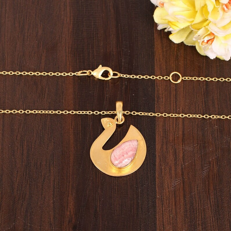 Rhodochrosite Gemstone Brass Necklace