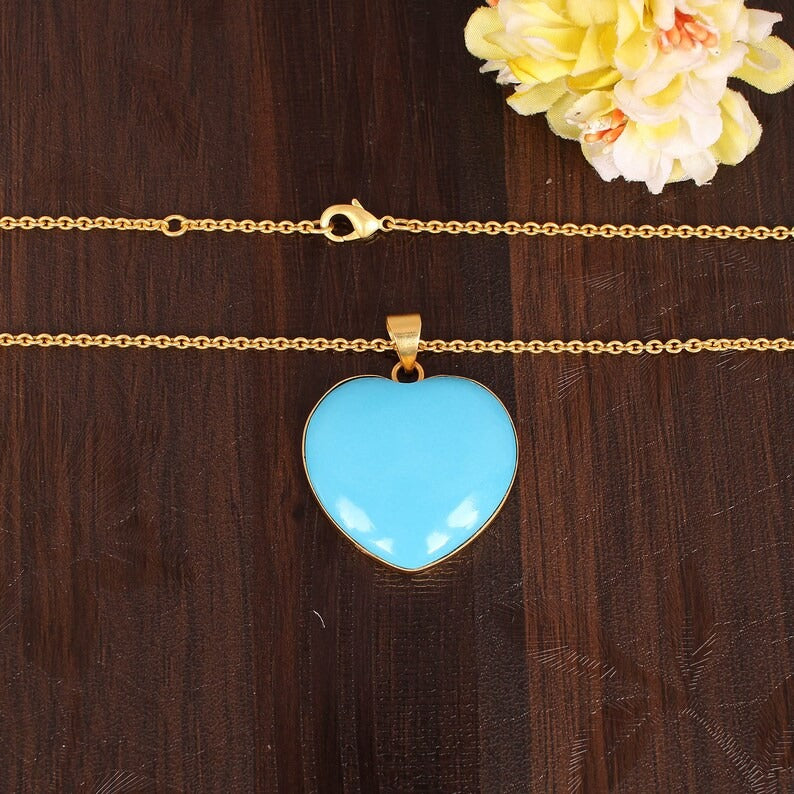 Turquoise Heart Shape Gemstone Brass Necklace